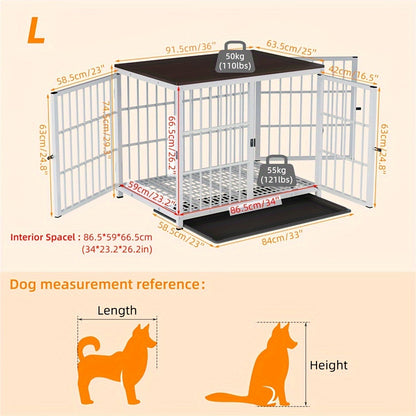 BINGOPAW XXL/XL/L/M Wooden Dog Crate | Heavy Duty with Thick Round Metal Tubes, Removable Multifunctional Tray, 45.36KG Load Bearing Top, Indoor Dog House, Dog Bed Style Cage for Small to Large Dogs