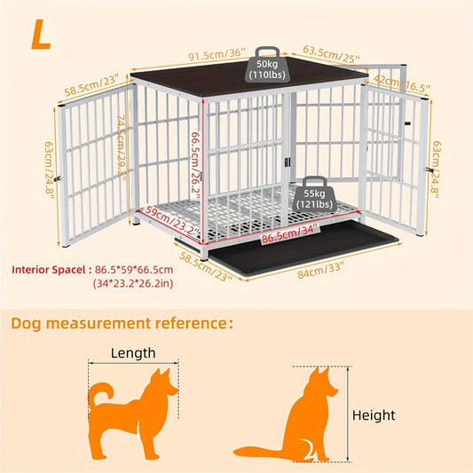 BINGOPAW XXL/XL/L/M Wooden Dog Crate | Heavy Duty with Thick Round Metal Tubes, Removable Multifunctional Tray, 45.36KG Load Bearing Top, Indoor Dog House, Dog Bed Style Cage for Small to Large Dogs