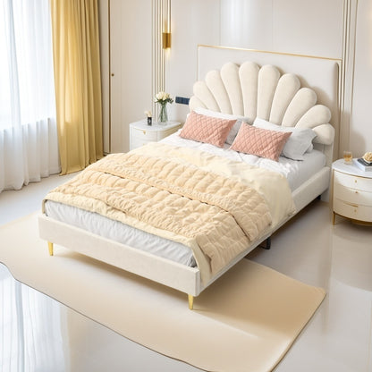 Double Bed Frame with Slatted Base and Headboard, 140 x 200 cm, Velvet, for Bedroom, bbbgddsbb (Mattress Not Included). 4fa54f6e