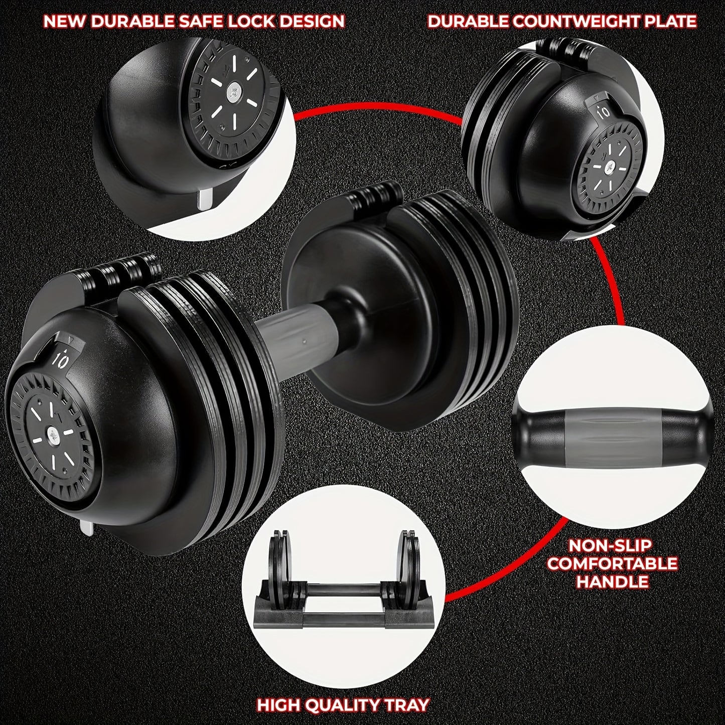 2pcs 10kg Dumbbells with Base, Adjustable Weight, Non-slip Handle, Total Weight 20kg, with Base to Prevent Rolling, Suitable for Home, Office, Gym, Body Training