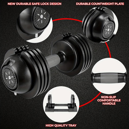 2pcs 10kg Dumbbells with Base, Adjustable Weight, Non-slip Handle, Total Weight 20kg, with Base to Prevent Rolling, Suitable for Home, Office, Gym, Body Training