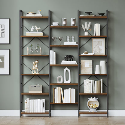 Boekenrek – Boekenkast – Wandrek – Vakkenkast – Opbergrek – Verstelbare Planken – 17 Planken op 6 Niveaus – 24 x 152 x 186 cm – Max. Draagkracht 340 kg – Retro Bruin/Zwart