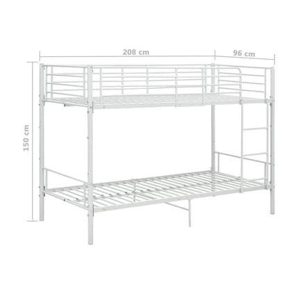 White Metal Bunk Bed 90x200cm - Space-Saving Sturdy Frame, Classic Design with Safety Guardrails & Ladder, Easy Assembly for Small Apartments, Dorms, Guest Rooms - Durable Metal Construction, No Power Needed, Bunk Bed for Bed