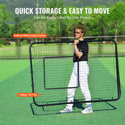 Honkbalnet – Reboundernet – Oefennet – Slagnet – Pitching Net – Verstelbare Hoeken – Stevig Stalen Frame – 120x180 cm