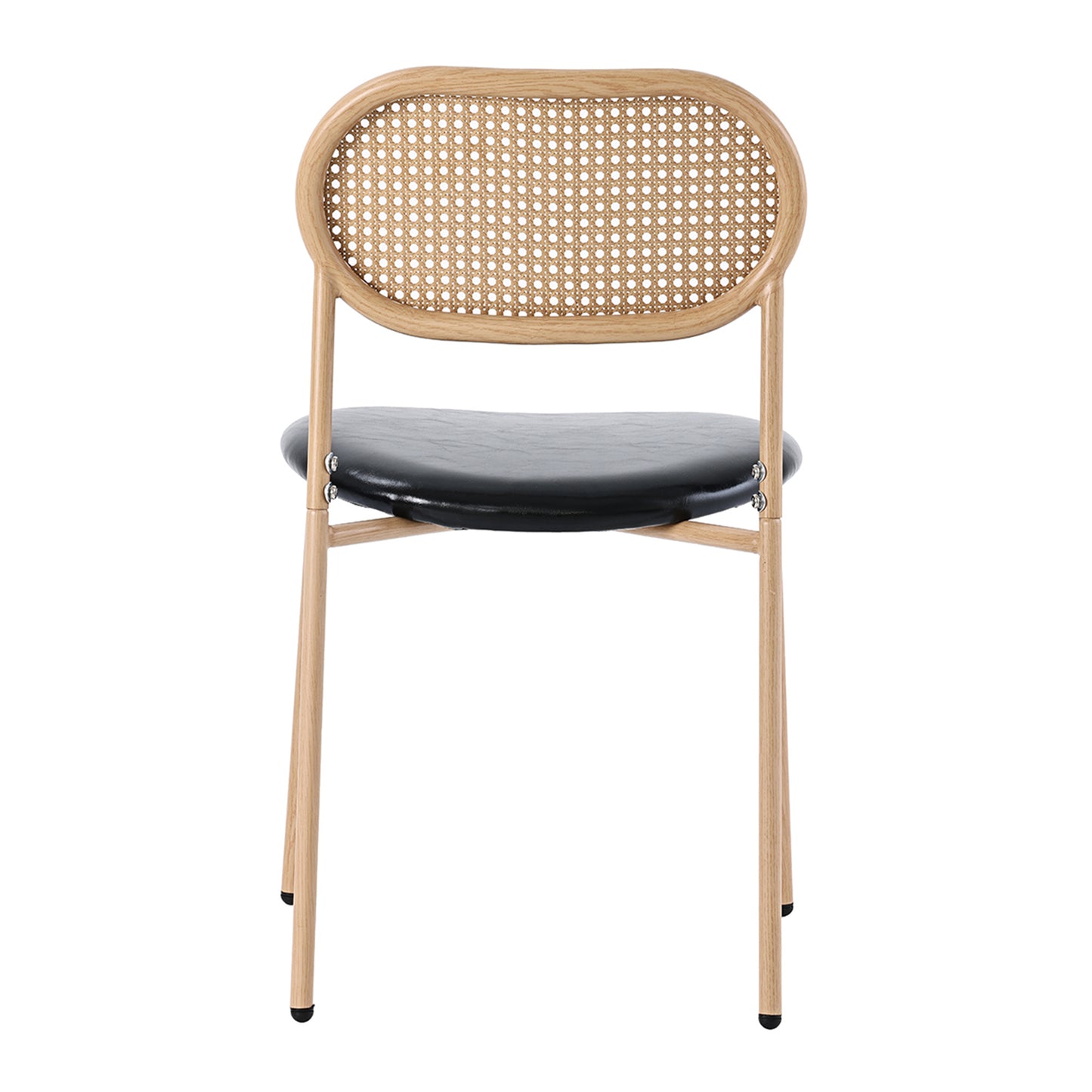 Merax 4-Piece Dining Chair Set, Modern Simple Leisure Chair with Four Metal Support Legs, Rattan Leisure Chair, Living Room and Bedroom Chair (Black+Brown)