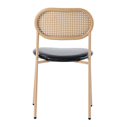 Merax 4-Piece Dining Chair Set, Modern Simple Leisure Chair with Four Metal Support Legs, Rattan Leisure Chair, Living Room and Bedroom Chair (Black+Brown)