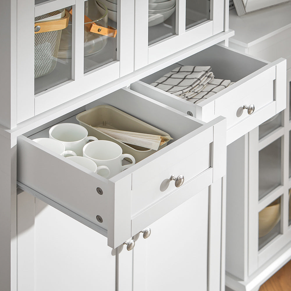 Dressoir – Buffetkast – Opbergkast – Ladekast – Commode – 75x40x175 cm – Wit MDF met Glas – Anti-Kantel Veiligheidsysteem