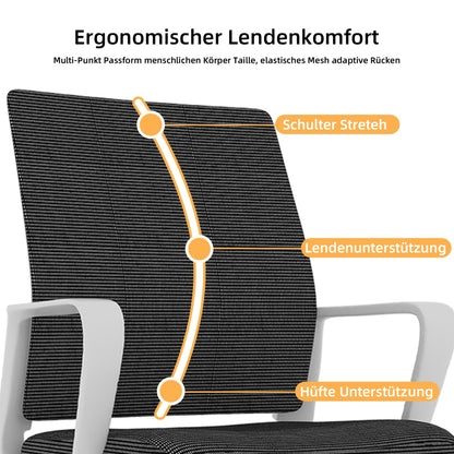 Bureaustoel – Kantoorstoel – Draaistoel – Gamestoel – Bureaukruk – Mesh Rugleuning – Verstelbare Armleuningen – Stevig Metalen Frame – Zwart/Wit Met Donkerbruin