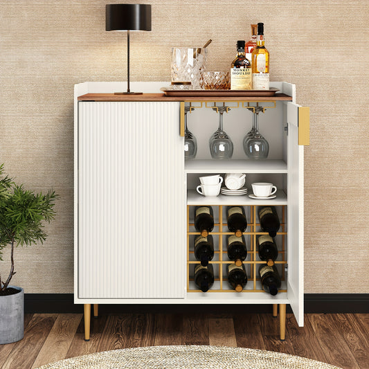 Massief Houten Wijnkast – Wijnrek – Wijnhouder – Wijnopberger – Wijnkastje – Retro Design – 9 Flessen – Met Ingebouwde Wijnglashouder – Vrijstaand – Meerdere Kleuren