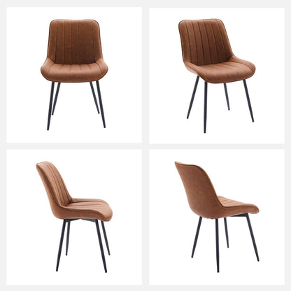 Eetkamerstoelen – Stoelen – Dining Chairs – Keukenstoelen – Café Stoelen – Set Van 2 – Gestoffeerde Zitting – Metalen Frame – Lineaire Rugleuning – Bruin – Makkelijk Schoon Te Maken