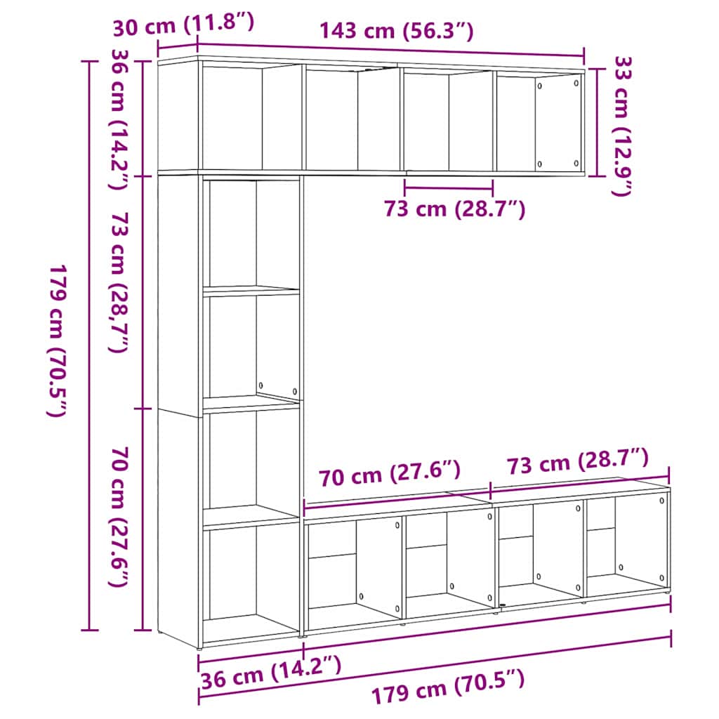 Boekenkast – Boekplank – Boekenrek – Opbergkast – Zwarte Eikenlook – Verstelbare Planken – 12 Ingebouwde Planken – Hoogwaardig Bewerkd Hout