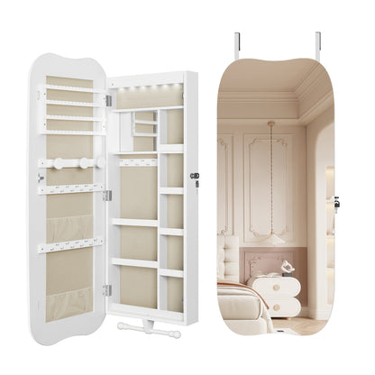 Sieradendoos – Juwelendoos – Sieradenkast – Sieradenopberger – Sieraden Organizer – Met Spiegel – LED-Verlichting – Slot – Wit Met Greige Interieur