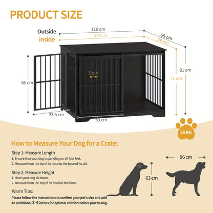 Hondenkennel – Hondenhok – Hondenbench – Hondenkooi – Binnenkennel – Met 2 Schuifdeuren – Geschikt Voor Honden Tot 100 Kg – Stevig Met Hout en Metaal – Modern Design 65x110x81 cm - QUORE