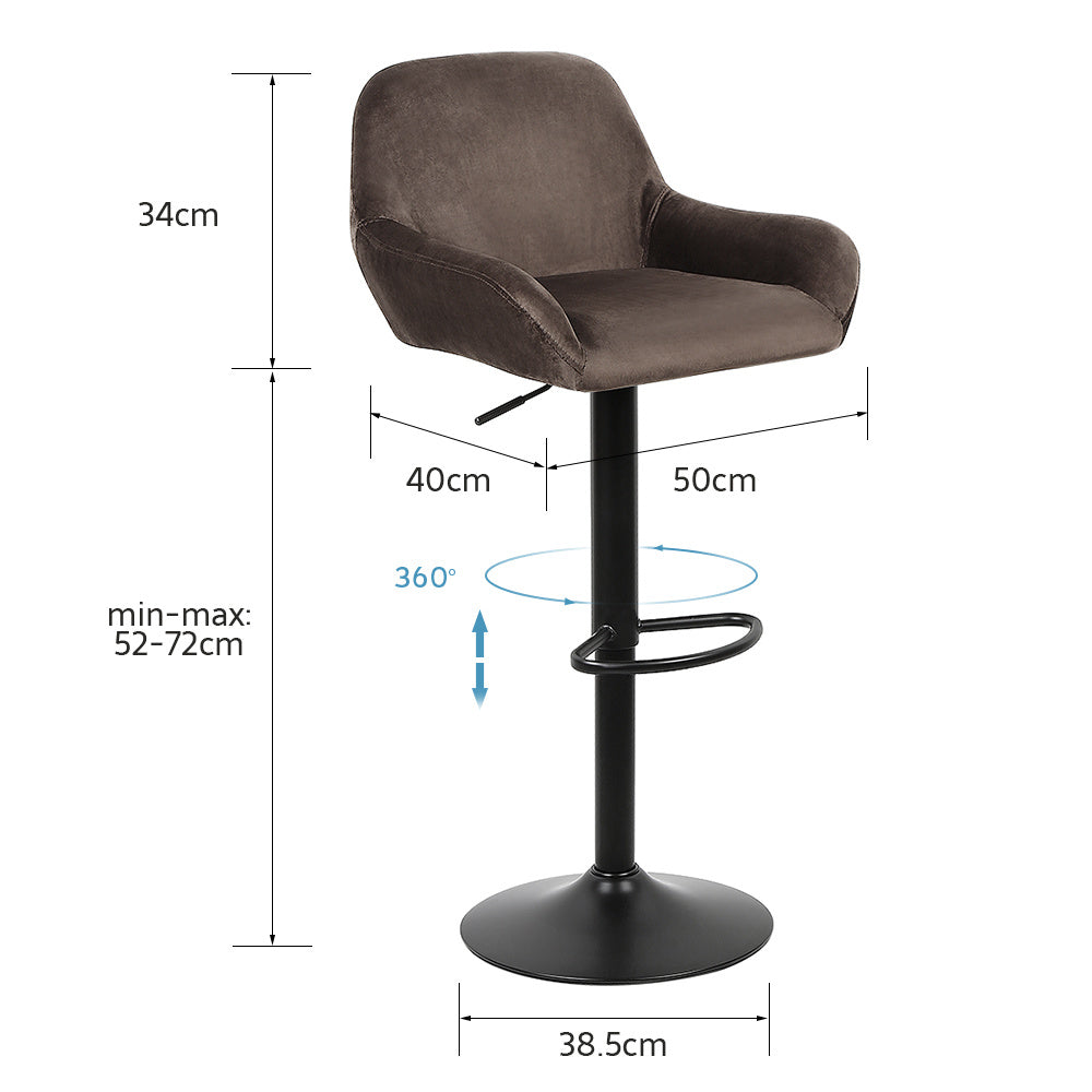 Set of 4 bar stools, adjustable height, 360 degree swivel, velvet high stool set, metal frame
