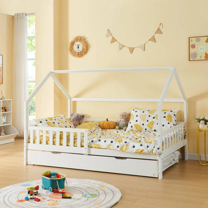 Uittrekbaar Onderschuifbed – Bedlade – Logeerbed – Opbergbed – Rolluikbed – Met Wieltjes – Massief Grenenhout – 197x94x22 cm – Wit