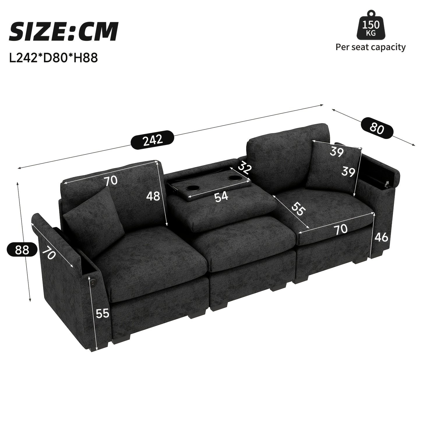 Chenille Bank – Inklapbare Sofa – Slaapbank – Zithoek – Opbergbank – Grijs – Met Opbergruimte & Inklapbare Tafel – Veelzijdig Inklapbaar & Comfortabel