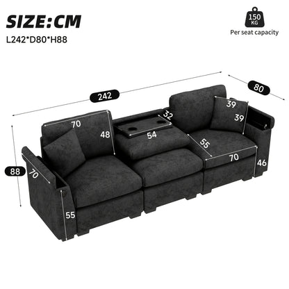 Chenille Bank – Inklapbare Sofa – Slaapbank – Zithoek – Opbergbank – Grijs – Met Opbergruimte & Inklapbare Tafel – Veelzijdig Inklapbaar & Comfortabel