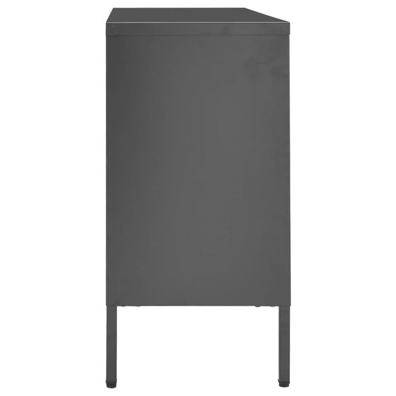 Sideboard – Dressoir – Kast – Opbergmeubel – Buffetkast – Antraciet – Staal en Gehard Glas – Compact en Verplaatsbaar