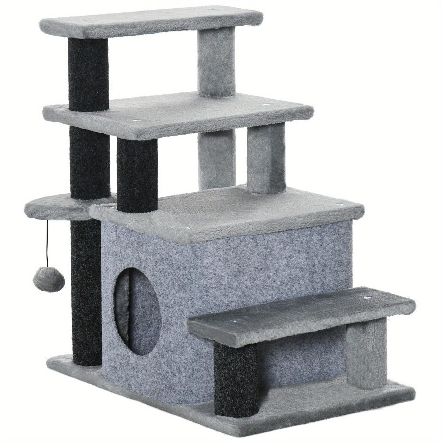 Krabpaal – Kattenboom – Kattenhuis – Kattenmeubel – Krabmeubel – Verstelbare 3-4 Treden – Zachte Beklede Trap – Stevig Spaanplaat – Met Knusse Slaapcave