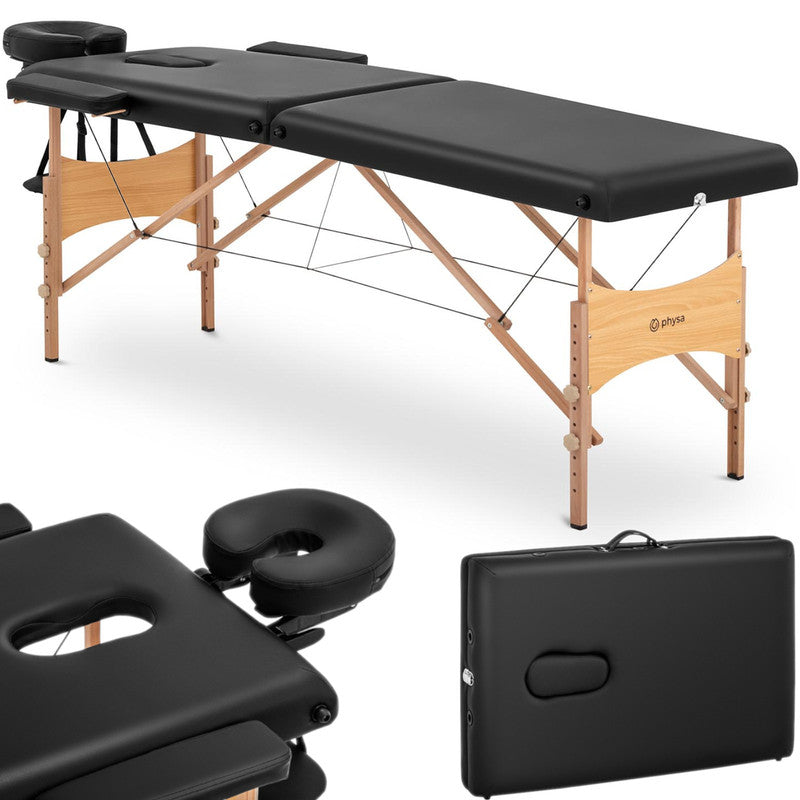 Folding Wide Massage Bed with Wooden Frame VANNES BLACK - Black