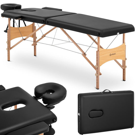 Folding Wide Massage Bed with Wooden Frame VANNES BLACK - Black