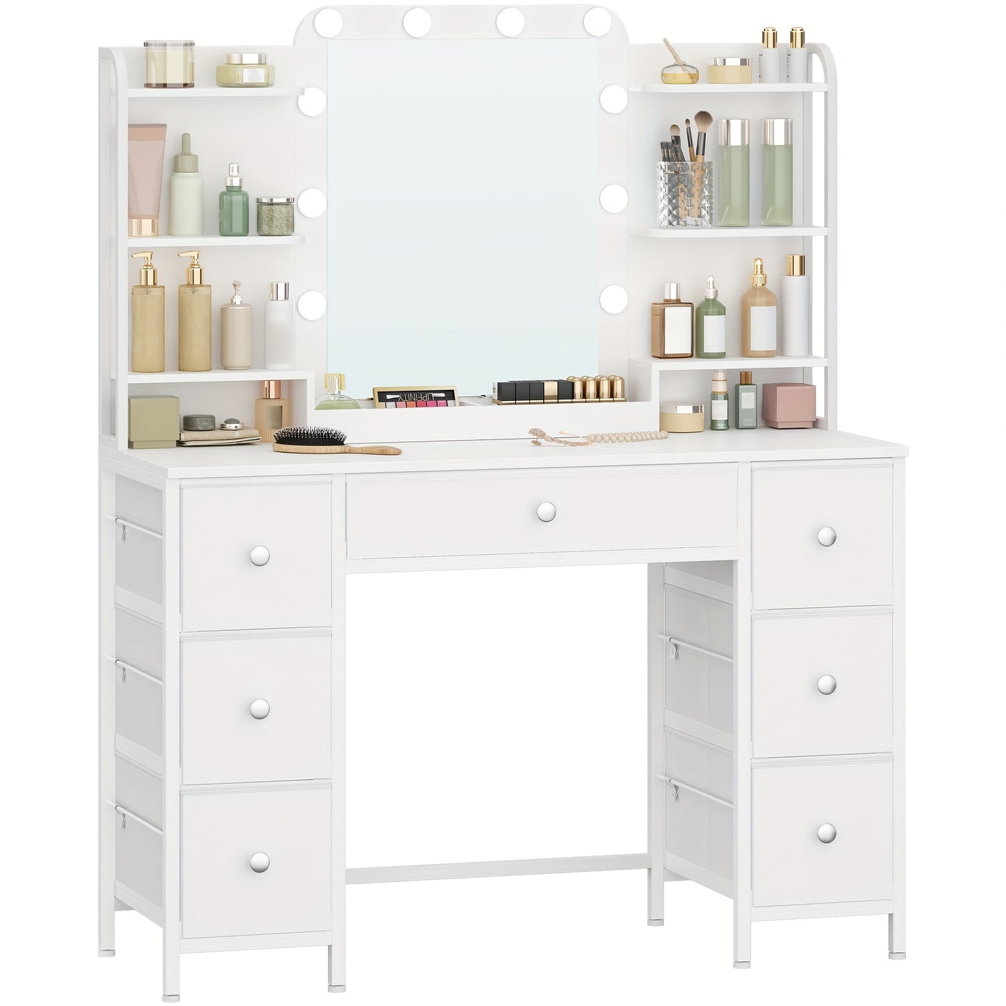 Make-up Tafel – Sieradentafel – Dressing Table – Make-up Kast – Opbergmeubel – Grote HD Spiegel – Verstelbare LED Verlichting – Wit