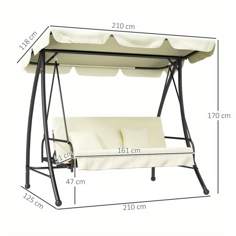 3-persoons Hollywood Schommel – Tuinbank – Loungebank – Terrasbank – Buitenbank – Verstelbaar Zonnedak – Stabiel Metalen Frame 240 kg Capaciteit – Crème Wit