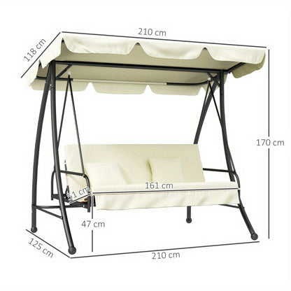 3-persoons Hollywood Schommel – Tuinbank – Loungebank – Terrasbank – Buitenbank – Verstelbaar Zonnedak – Stabiel Metalen Frame 240 kg Capaciteit – Crème Wit