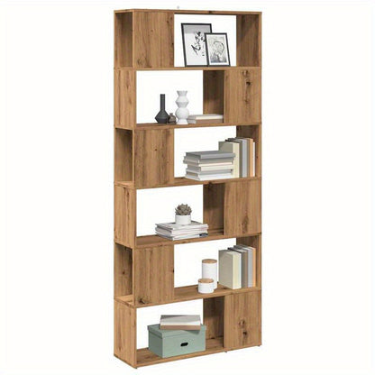 Elegant Oak Wood Room Divider & Bookshelf - 80x24x186cm, Multi-Compartment Organizer with Artisan Finish for Office, Bedroom, Living Room, Study - Versatile Storage Solution with Open Shelves and Closed Compartments