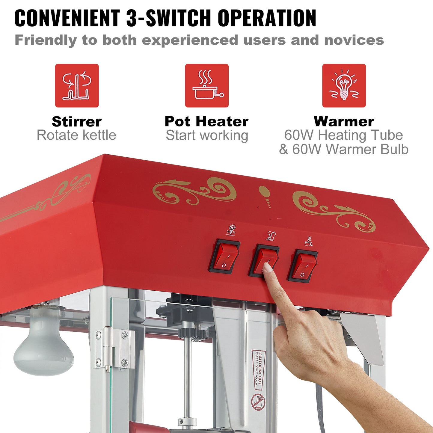Popcornmachine – Popcornmaker – Popcornmachine met Kar – Popcorn Popper – Professionele Popcornmachine Rood – 850W Vermogen – Ketelcapaciteit 230g