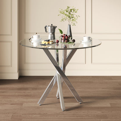 Eetkamerset – Eettafelset – Tafel Met Stoelen – Inklapbare Eethoek – Compacte Eettafelset – Gehard Glasblad – Gepoedercoat Metalen Onderstel Grijs/Zilver