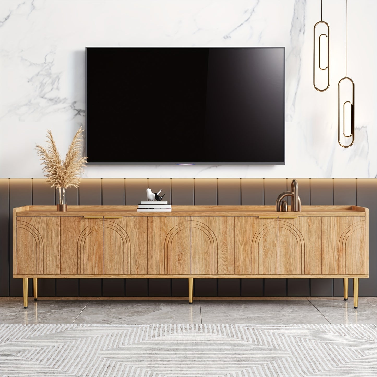 tv meubel – tv kast – tv meubelen – tv koffietafel – lowboard – klassiek design met glazen deuren – gouden handgrepen en poten – staand vloermodel – zonder montage