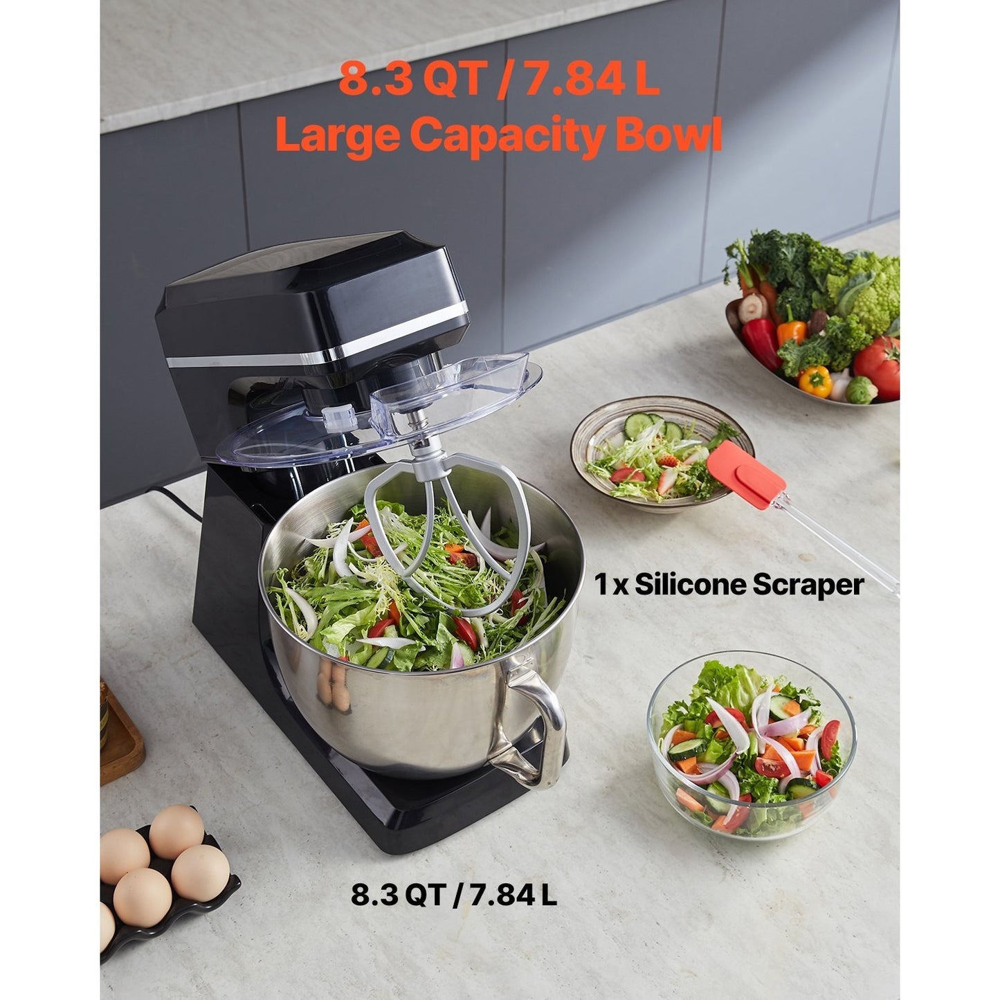Standmixer – Keukenmixer – Deegmixer – Keukenrobot - Mengmachine – 7,8 Liter – Roestvrij Staal – 6 Snelheden