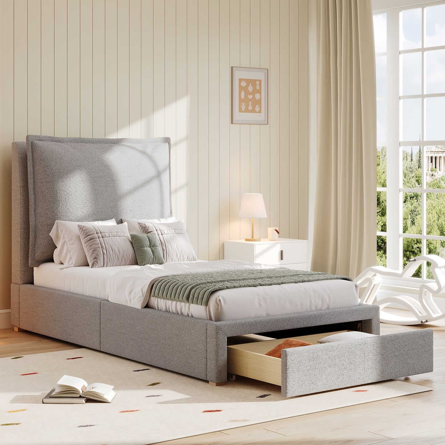 Bedframe – Tweepersoonsbed – Gestoffeerd Bed – Platformbed – Slaapkamermeubel – Zacht Chenille – Stevige Duurzame Constructie – Eenvoudige Montage
