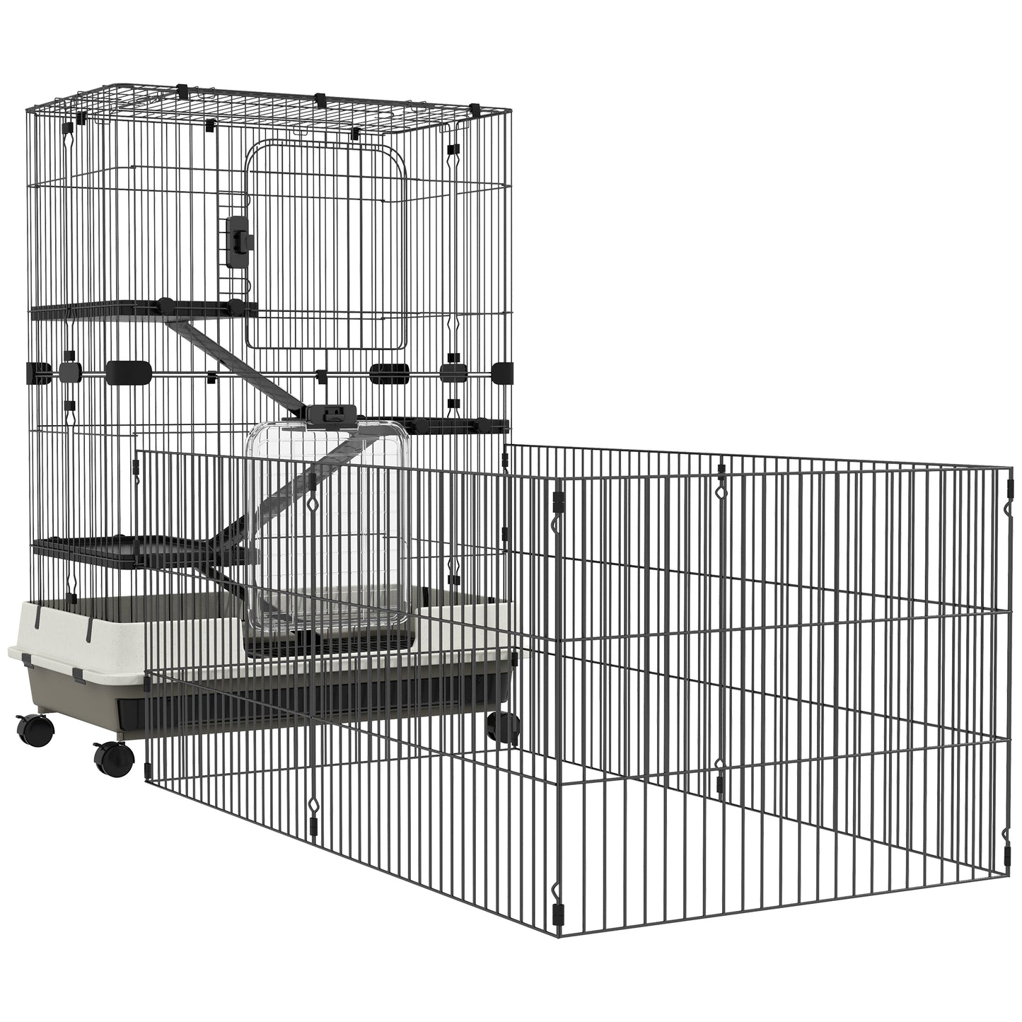 Kooi Kleine Huisdieren – Dierenkooi – Rattenkooi – Knaagdierkooi – Konijnenkooi – Drie Verdiepingen Met Ramps – Uitneembare Metalen Onderplaat – Zwart – 182x81x114 cm – Stevig Metaal