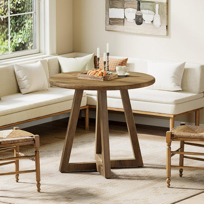 Ronde Eettafel – Kleine Tafel – Keukentafel – Ontbijttafel – Tafeltje – MDF Houtnerf – 80 cm Diameter – Geschikt Voor 2-4 Personen – Verstelbare Voetjes – Bruin