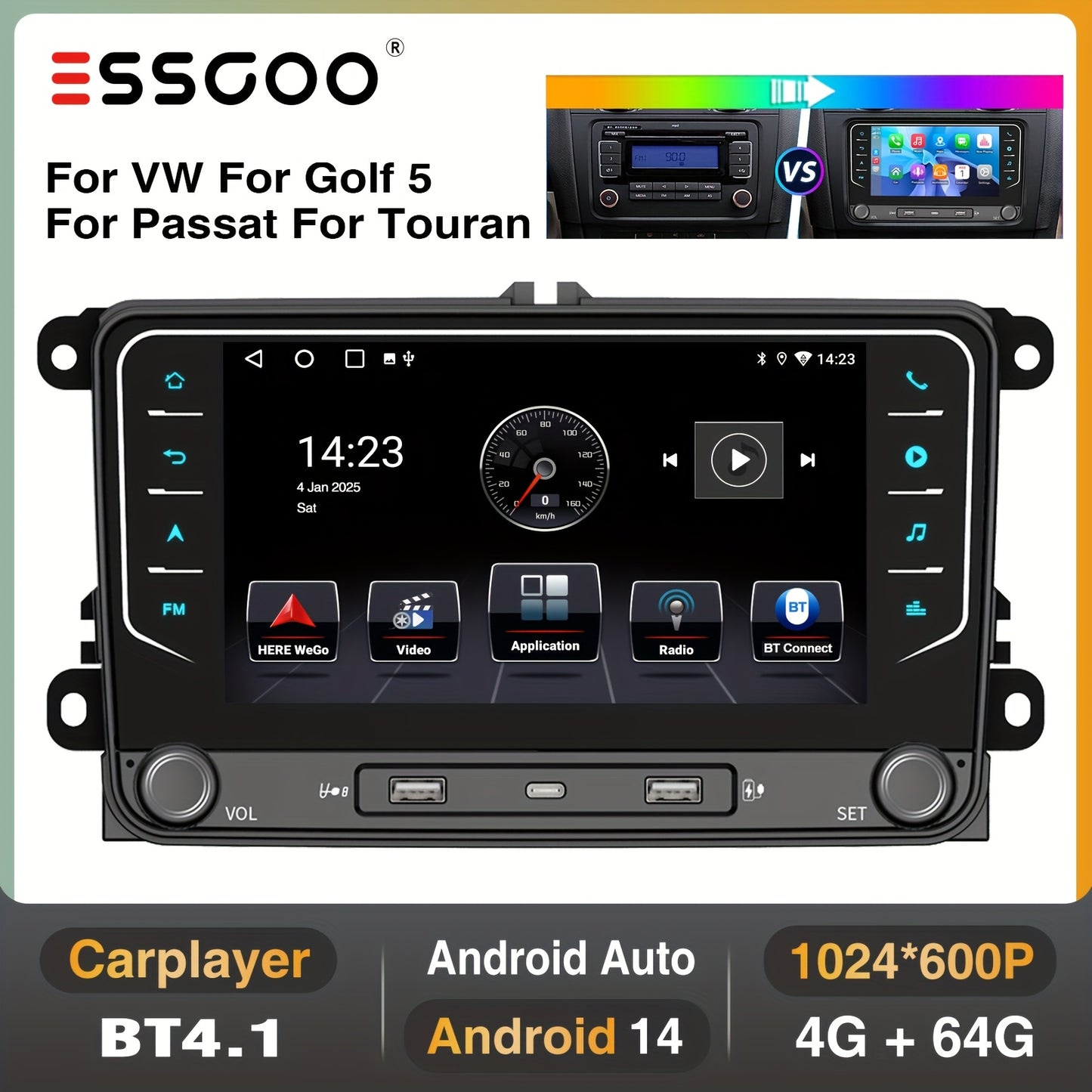 Autoradio – Multimedia Unit – Car Stereo – Navigatiesysteem – Touchscreen Radio – 7 Inch IPS Display – Android 14 Systeem – Inclusief Achteruitrijcamera en Microfoon
