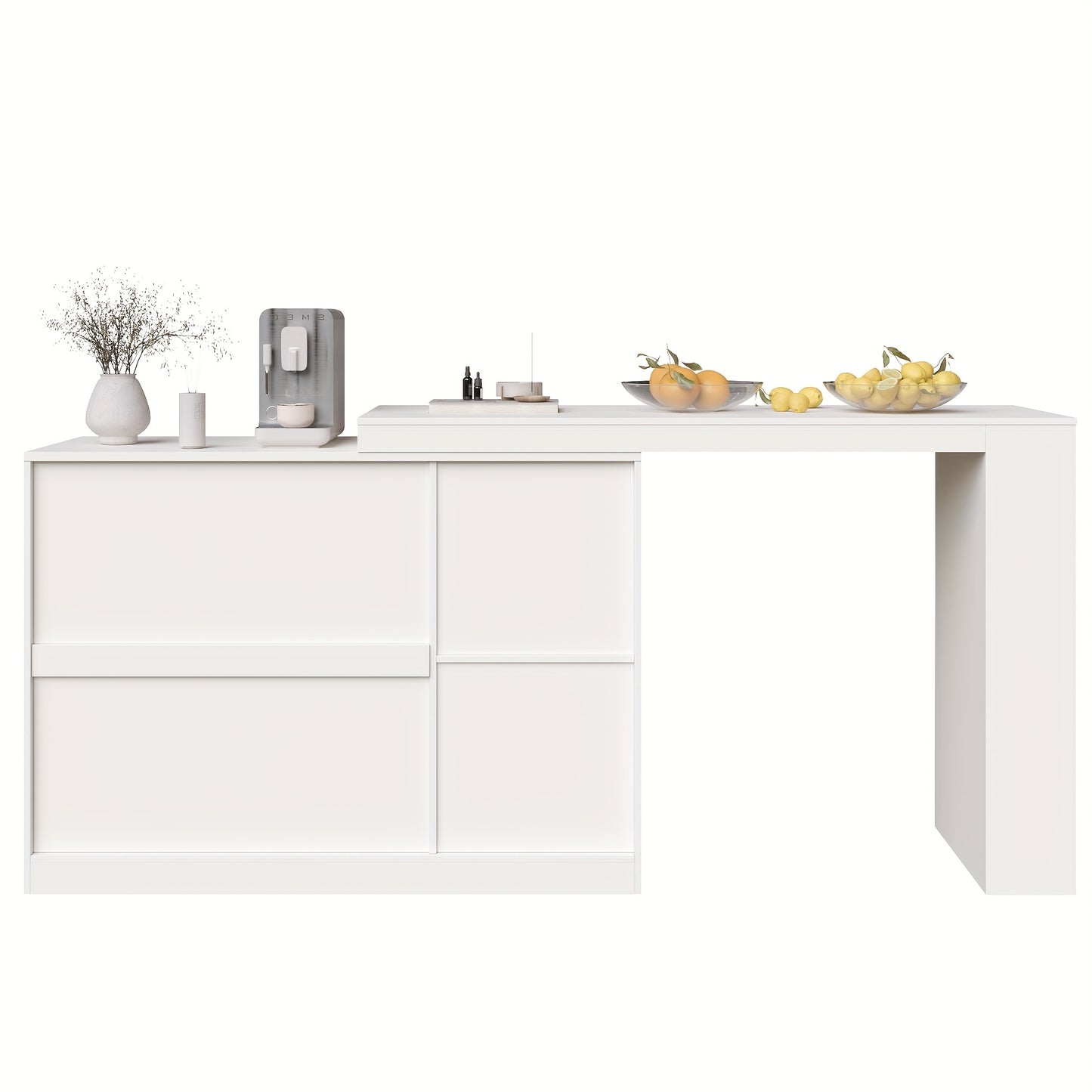 360° Rotating Bar Table - Modern Minimalist White Metal Frame with Glass Door, 120x40x97cm, Multifunctional Storage Cabinet for Dining Room, Kitchen, or Home Office, Space-Saving Design, Easy Assembly, No Power Needed, Kitch