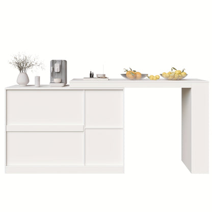 360° Rotating Bar Table - Modern Minimalist White Metal Frame with Glass Door, 120x40x97cm, Multifunctional Storage Cabinet for Dining Room, Kitchen, or Home Office, Space-Saving Design, Easy Assembly, No Power Needed, Kitch