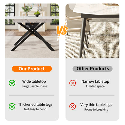 Uitschuiftafel – Inklaptafel – Klaptafel – Vouwtafel – Eettafel – Verstelbaar 120-160 cm – Wit Marmerlook – Zwarte Kruisframe Poten