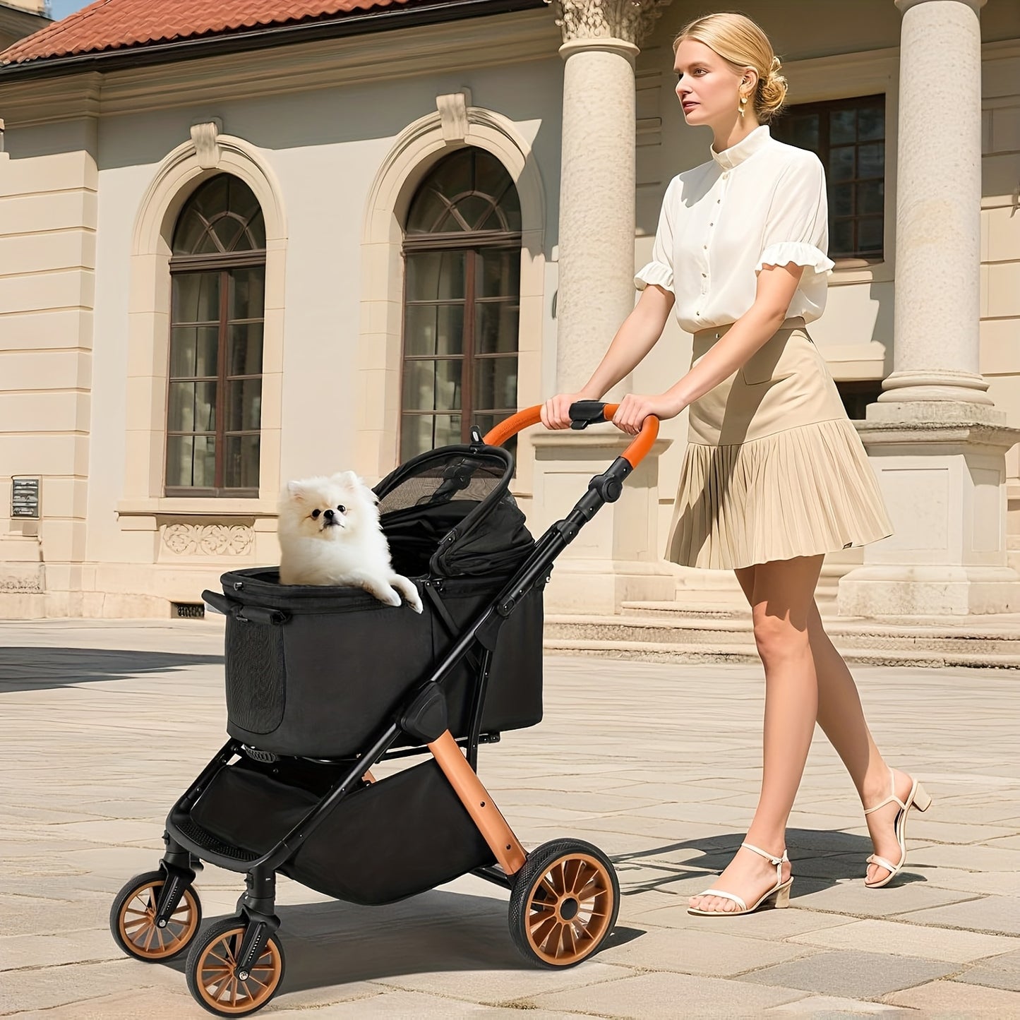 Hondenbuggy – Dierenwagen – Huisdierenwagen – Kattenbuggy – Opvouwbare Buggy – Zwart – Inklapbaar Met Eén-Klik – Verstelbaar Handvat – Voor Huisdieren Tot 25 Kg