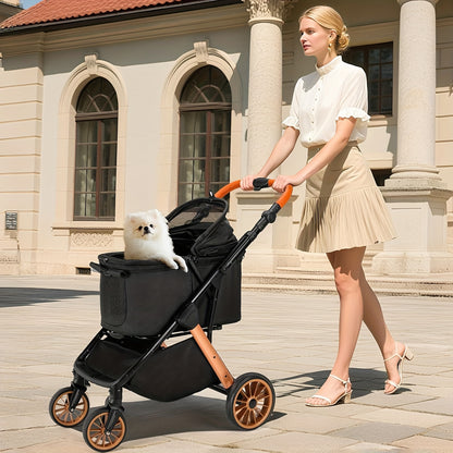 Hondenbuggy – Dierenwagen – Huisdierenwagen – Kattenbuggy – Opvouwbare Buggy – Zwart – Inklapbaar Met Eén-Klik – Verstelbaar Handvat – Voor Huisdieren Tot 25 Kg