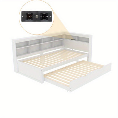 Uitschuifbare Slaapbank – Sofa Bed – Slaapbank Bed – Bedbank – Slaapbank Uitschuifbaar – Massief Houten Frame – 90x200 cm Slaapoppervlak – Wit met Opbergruimte