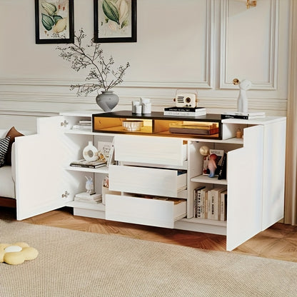 Opbergkast – Opbergmeubel – Kast – Dressoir – Wit – Bamboe Materiaal – Groot Opbergruimte – 140x60x48 cm