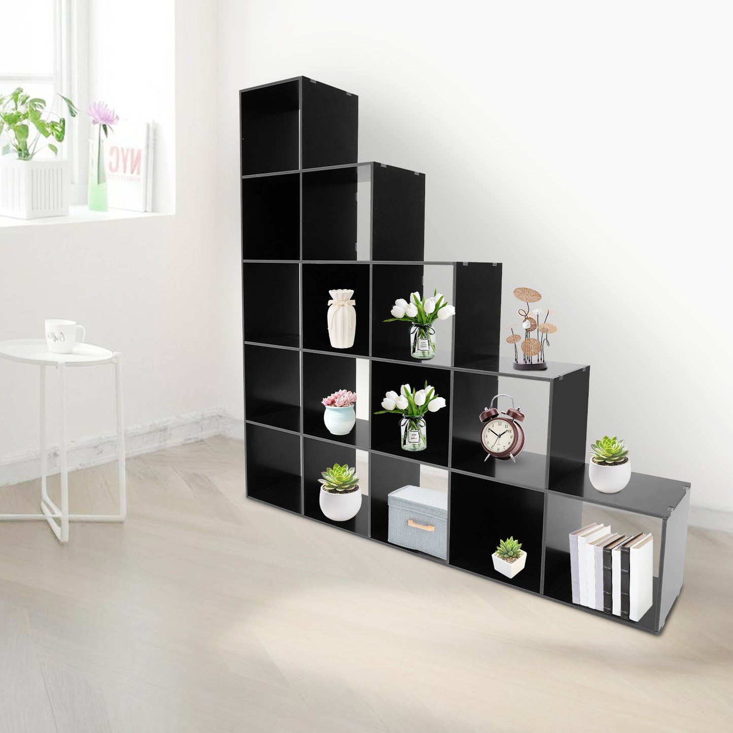 15-Cube L-Shaped Storage Bookcase | Black Plastic Freestanding Organizer for Home & Office, Contemporary Style by NaMaSyo, Corner Shelves