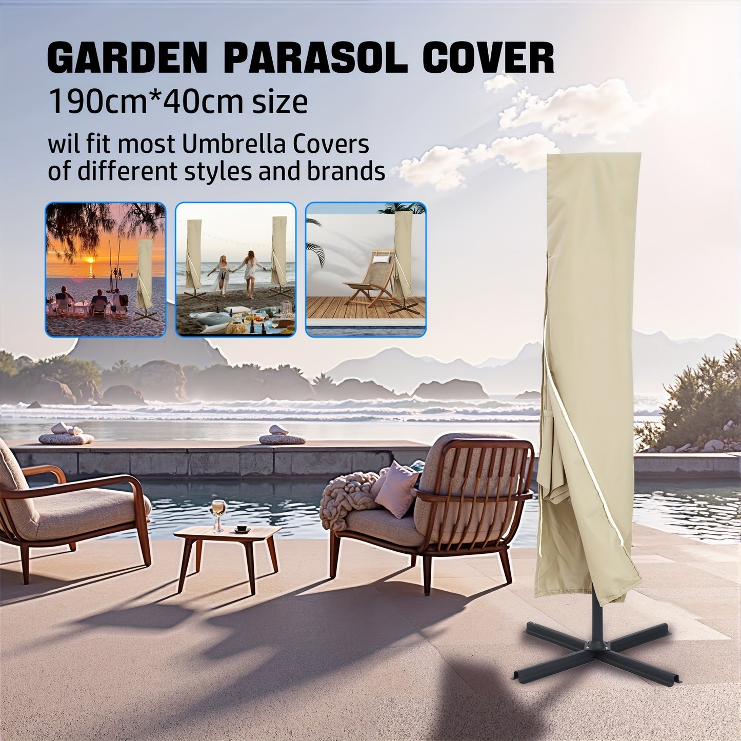 3x2m Cantilever Parasol with Cross Base - Heavy-Duty Outdoor Patio Umbrella, Manual Crank Handle, 6-Rib Stability, Adjustable Height & Tilt, Beige Canopy for Pool, Garden, Balcony, Commercial/Residential Use - Easy Installati