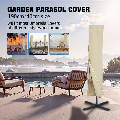 3x2m Cantilever Parasol with Cross Base - Heavy-Duty Outdoor Patio Umbrella, Manual Crank Handle, 6-Rib Stability, Adjustable Height & Tilt, Beige Canopy for Pool, Garden, Balcony, Commercial/Residential Use - Easy Installati