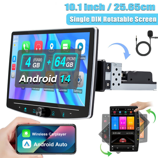 Autoradio – Car Stereo – Auto Multimediaspeler – 1 DIN Radio – Autostereo – 10,1 Inch Draaibaar Touchscreen – Android 14 & Draadloze CarPlay