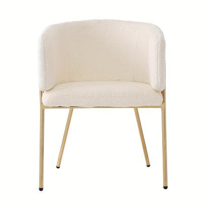 Eetkamerstoel – Fauteuil – Kuipstoel – Stoel – Draaistoel – Beige Imitatie Konijnenbont – Stevige Metalen Poten