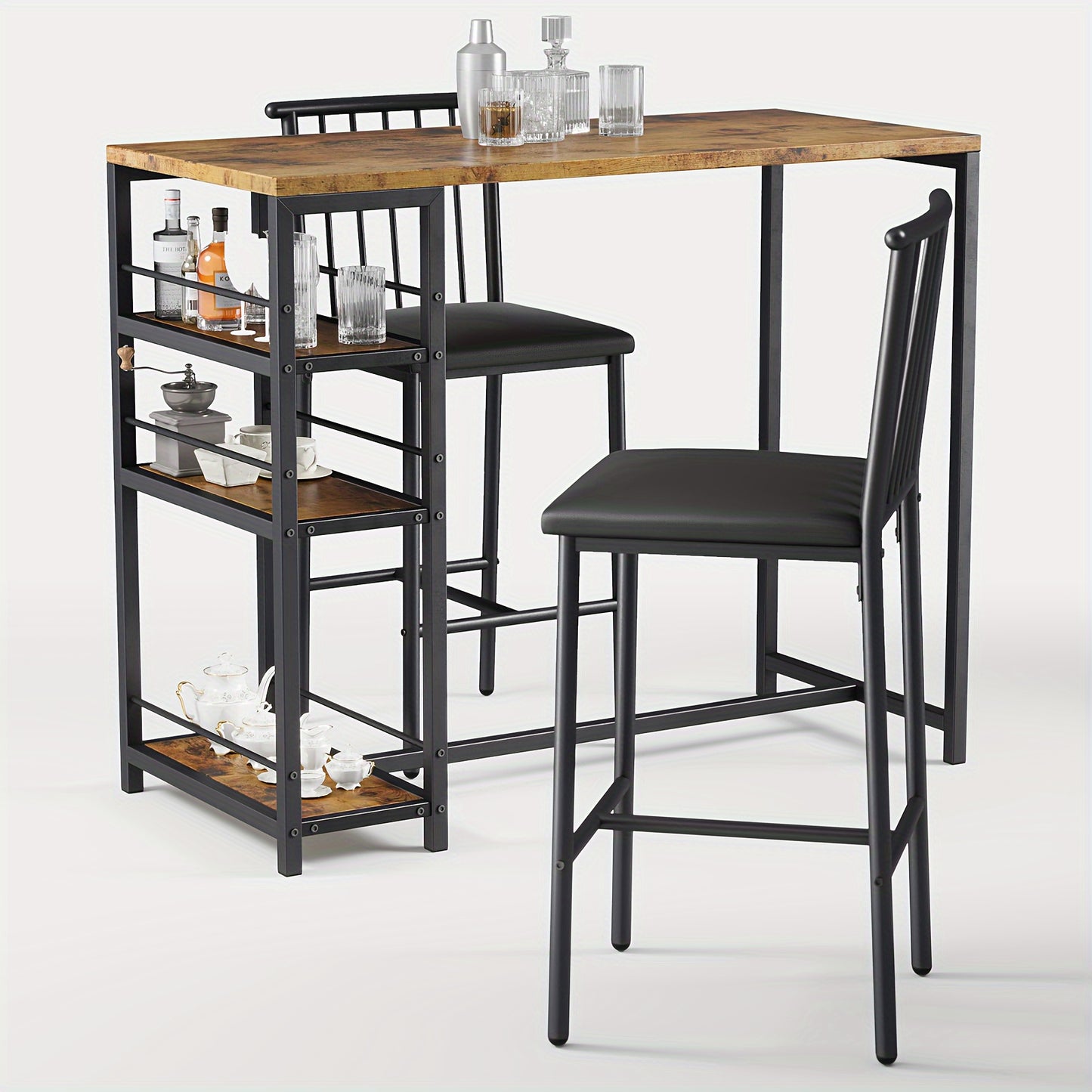 Eettafel Set – Eettafel Met Stoelen – Dinerset – Tafel Met 2 Stoelen – Retro Zwart – Compact En Praktisch – Massief Hout En Kunstplaat